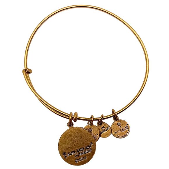 Alex and Ani Sister Charm Bracelet Bangle Adjustable Gold Tone USA Made Y2K - Picture 2 of 14